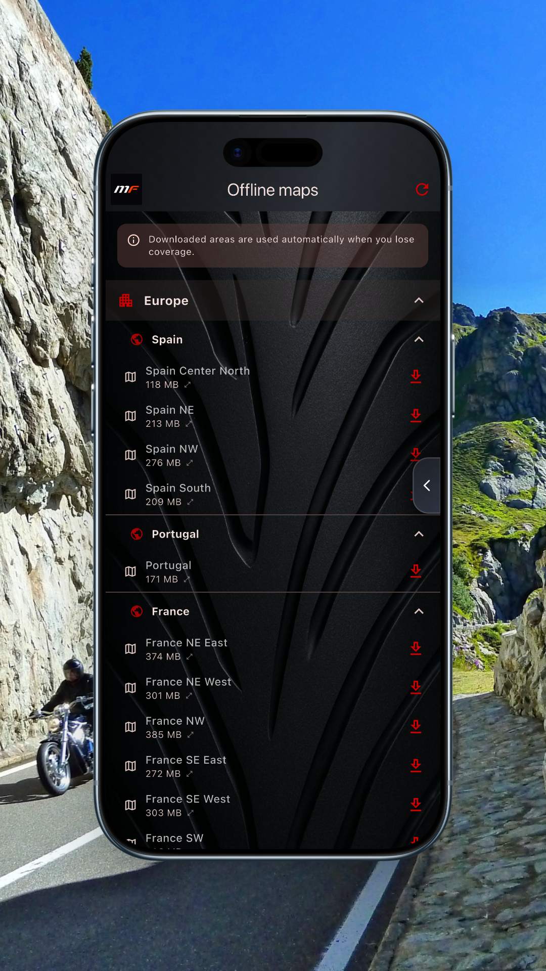 App MotoFlap — Offline maps